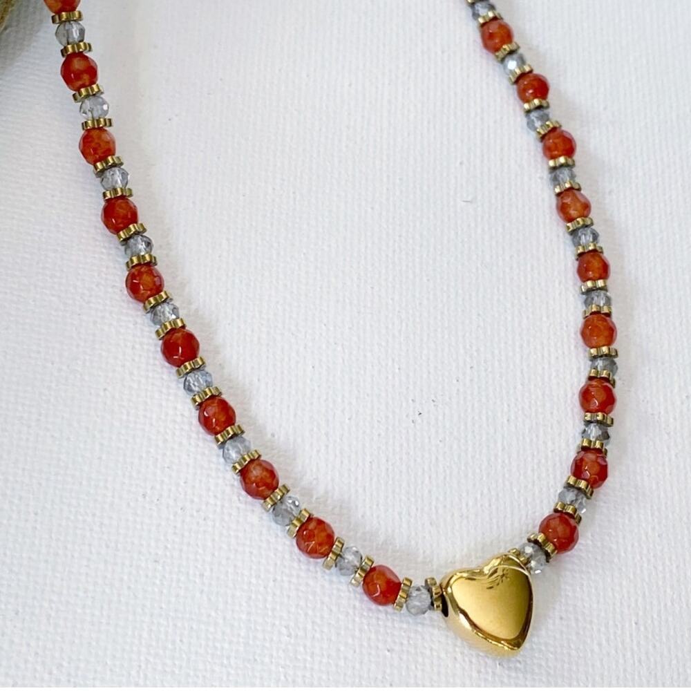 NEW Gold Heart & Orange Crystal Necklace